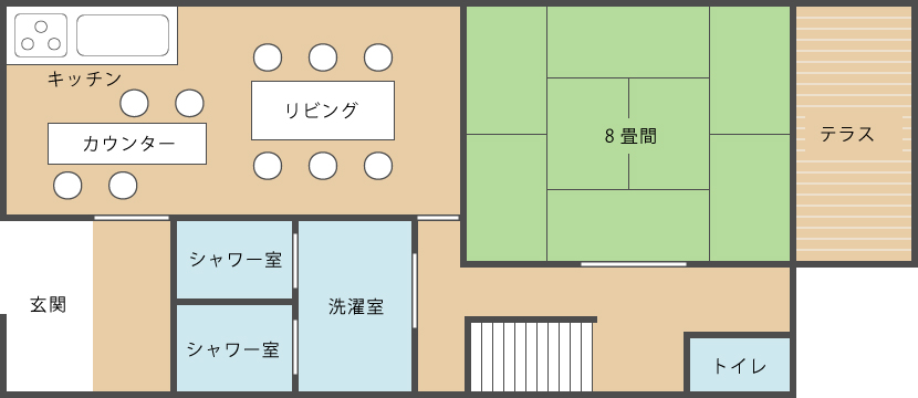 和室の宿 松本はなれ 個室タイプ ゲストハウス 1階見取り図